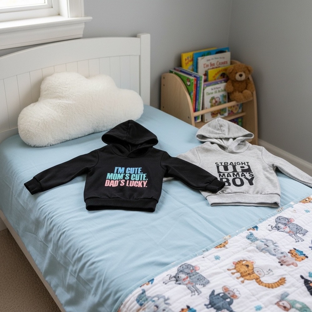 Unbranded Toddler Graphic Hoodie‎ Set Black Grey Mamas Boy 12-18M